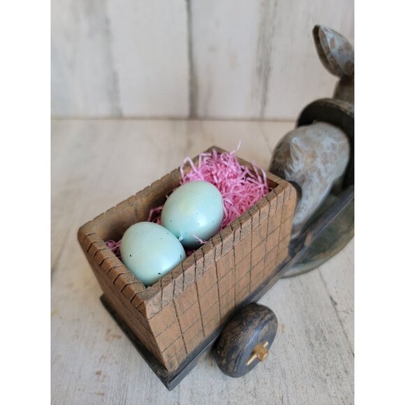 Unique wooden bunny Easter egg cart folk art vintage home decor - Picture 7 of 9